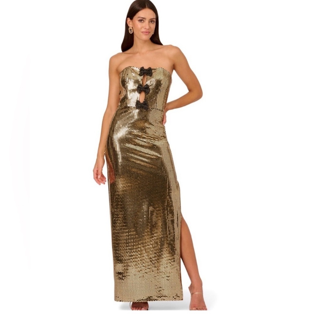 NWT Liv foster gold shine bow strapless dress